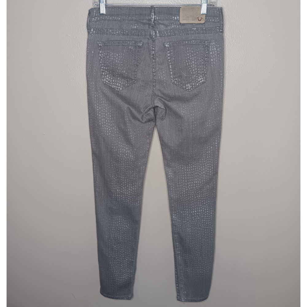 True Religion Chrissy Metallic Gray Snake Print Skinny Stretch Jeans Size 31 - Picture 2 of 12